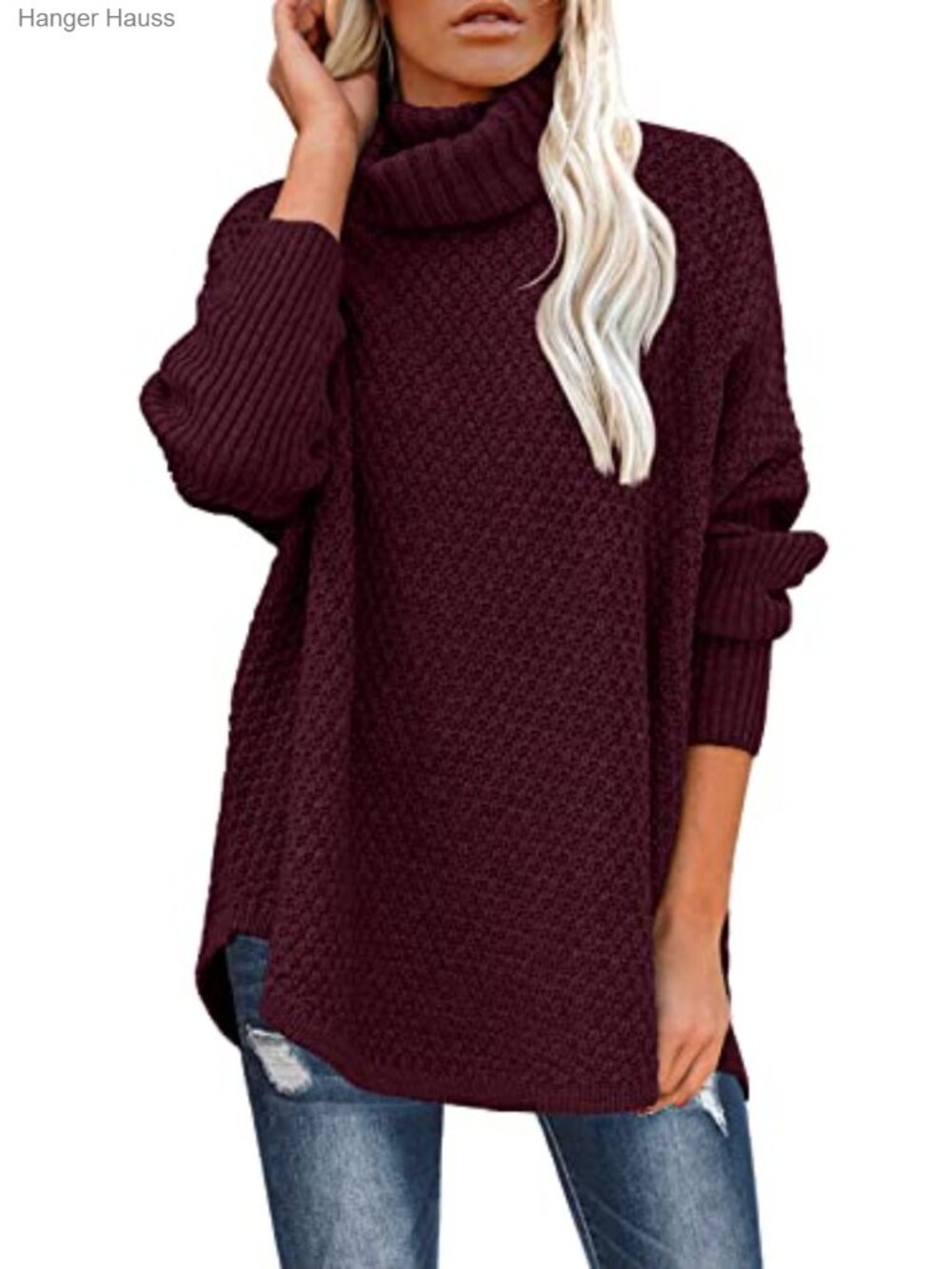 Oversized Turtleneck Long Sleeve Knit Tunic Pullover Sweater